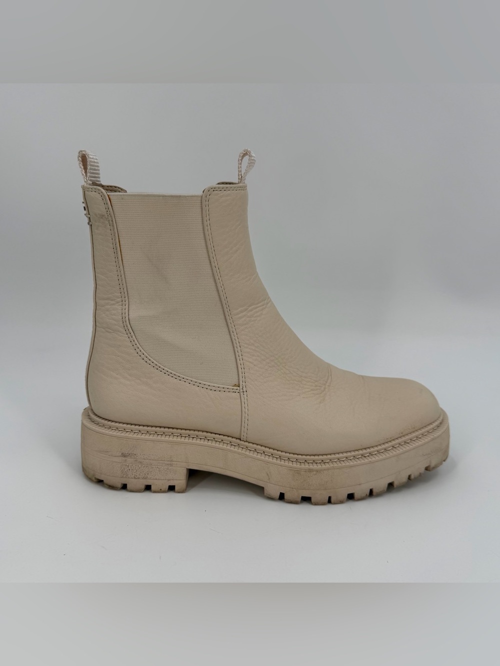 Sam Edelman Boots Women 8.5 M Cream Leather LAGUNA Chelsea Lug Sole Utility READ